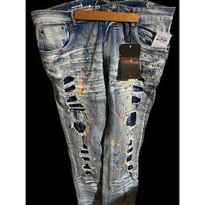 Copper Rivet Pants Adult Men's 40x32 Blue Distressed Slim Fit Jeans NWT